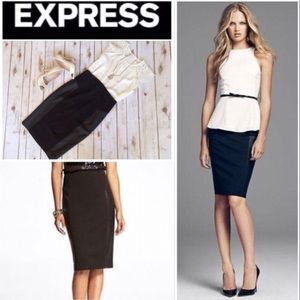 Black& Gray  pencil skirt with Faux leather at top